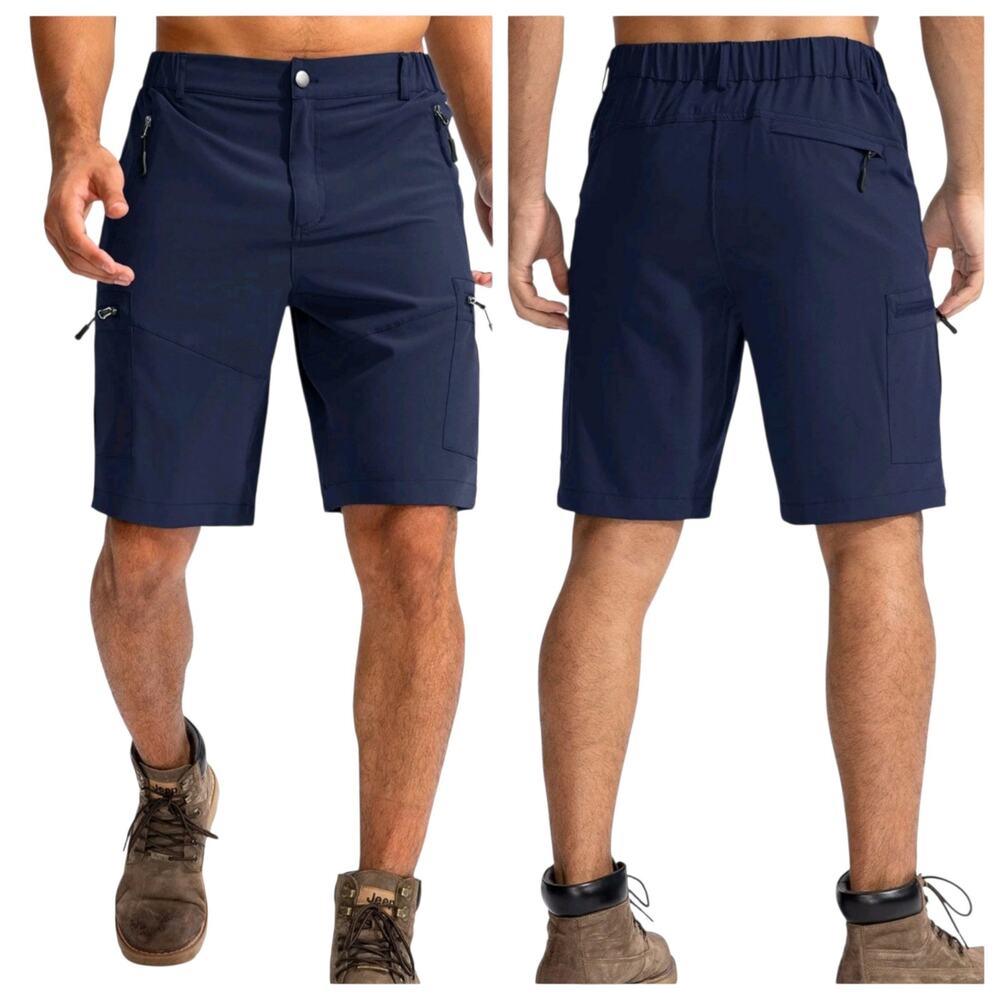 Pudolla Hiking Cargo Shorts Navy 9"  Lightweight Outdoor Zipper Pockets sz L